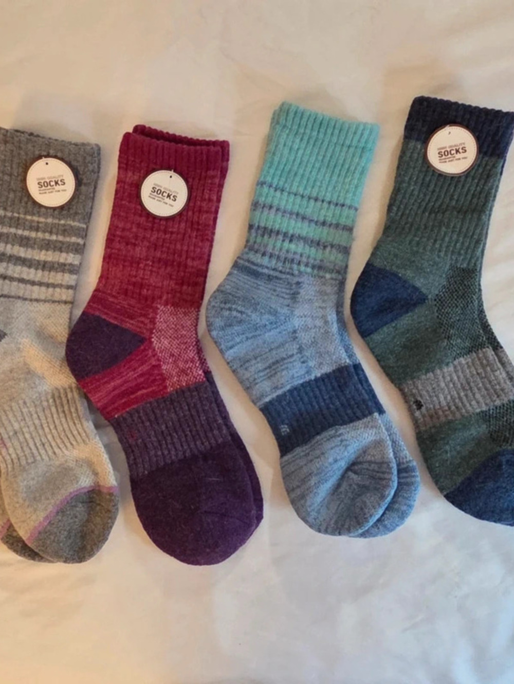 Women's Merino Wool Multicolor Patterned Warm Hiking Outdoor Socks - 4 Pack